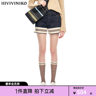 VVNK JANE PLUS 小众设计复古高级感高腰显瘦百搭宽条纹牛仔短裤