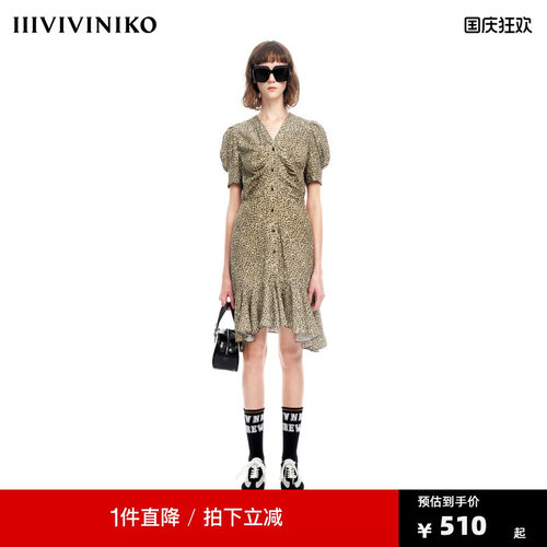IIIVIVINIKO2023夏新品V领修身碎花连身裙女M320612138E