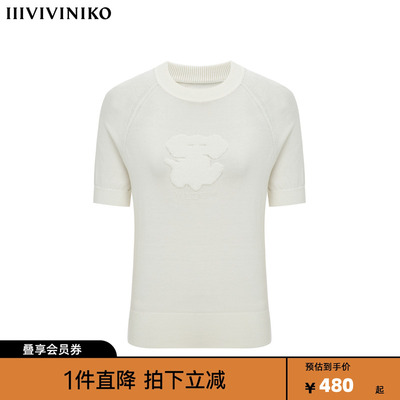 IIIVIVINIKO2025春夏新款短袖大象印花针织T恤