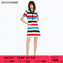 IIIVIVINIKO春夏新品宽条纹小A针织连衣裙女M131121610A