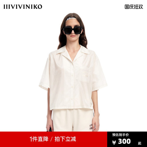 IIIVIVINIKO2023夏新品古巴领宽松型短袖衬衫女M320433165D