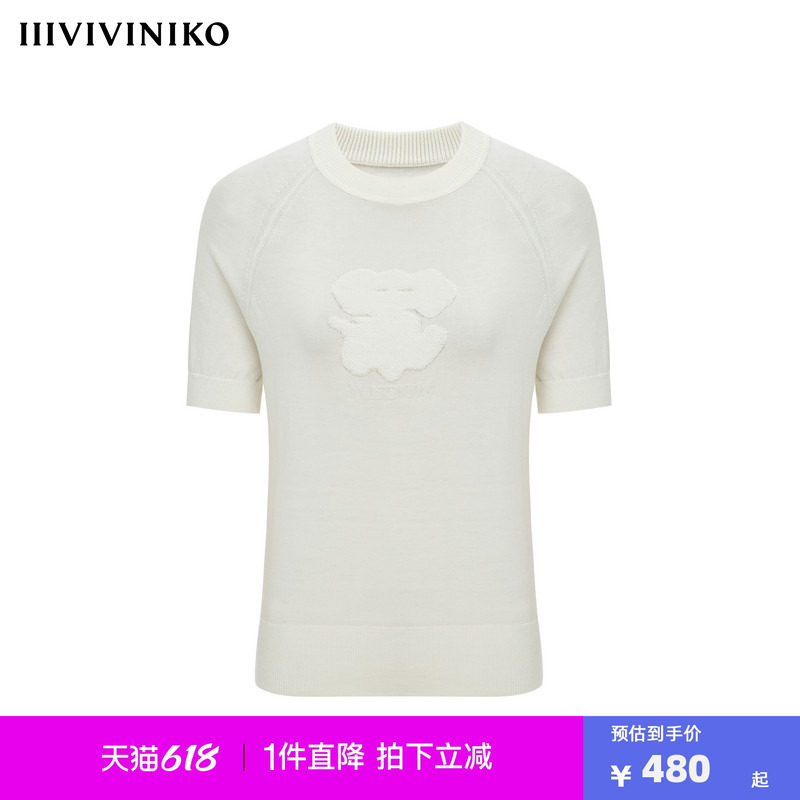 IIIVIVINIKO2025春夏新款短袖大象印花针织T恤