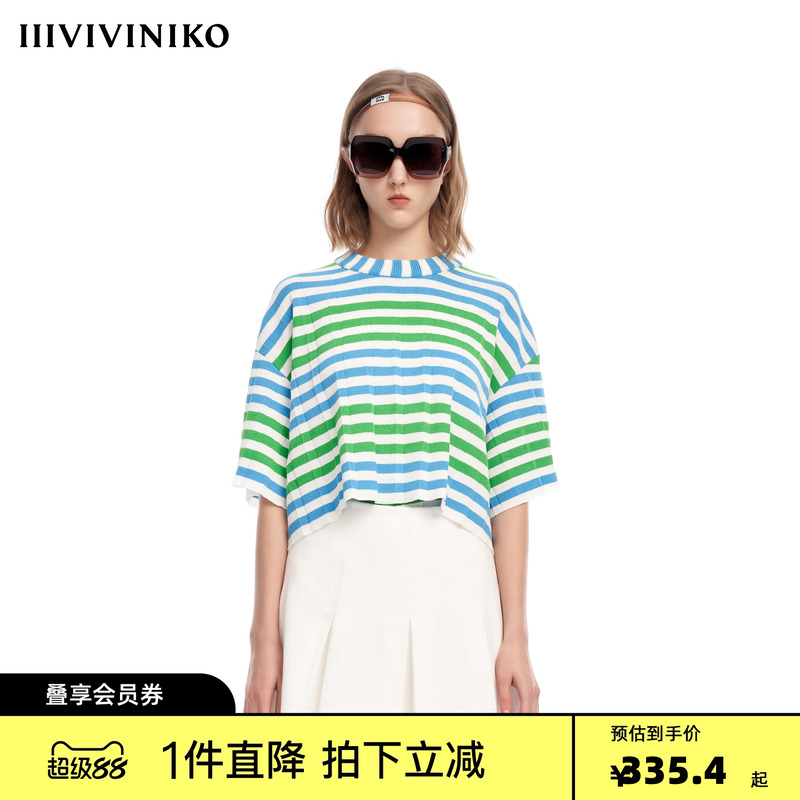 IIIVIVINIKO2023夏新品松身针织套头T恤女M320123606E