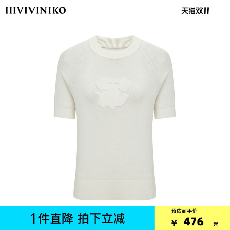 IIIVIVINIKO2025春夏新款短袖大象印花针织T恤