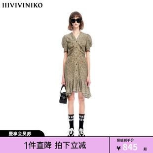 V領(lǐng)修身 IIIVIVINIKO2023夏新品 碎花連身裙女M320612138E