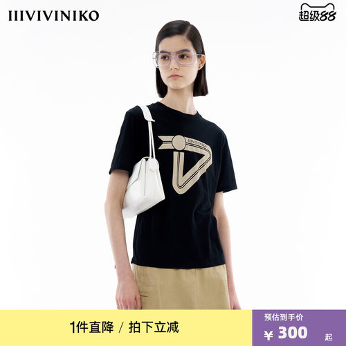 IIIVIVINIKO春季新款修身简约微收腰短袖logoT恤女C410519382C