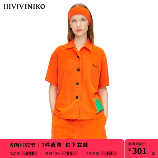 T恤女S212105368C IIIVIVINIKO胶囊系列撞色小古巴领短袖