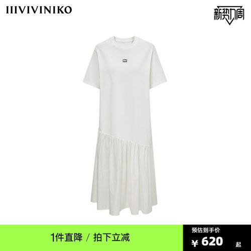 IIIVIVINIKO2025春夏新款短袖假两件T恤连衣裙