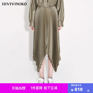 【设计师款】春季新款气质通勤压光百褶半身裙女J410750005C