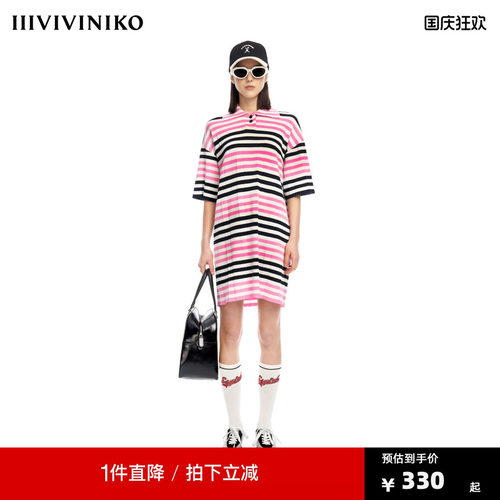 IIIVIVINIKO2023夏新品松身Polo领针织连身裙女M321119606E