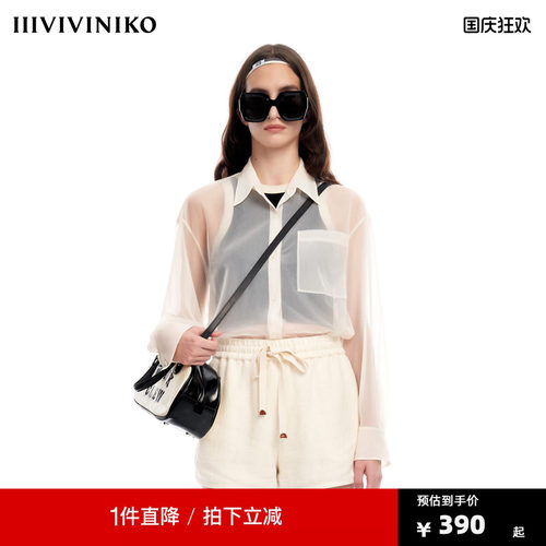 IIIVIVINIKO2023夏新品透明针织纯色长袖衬衫女M320438346D