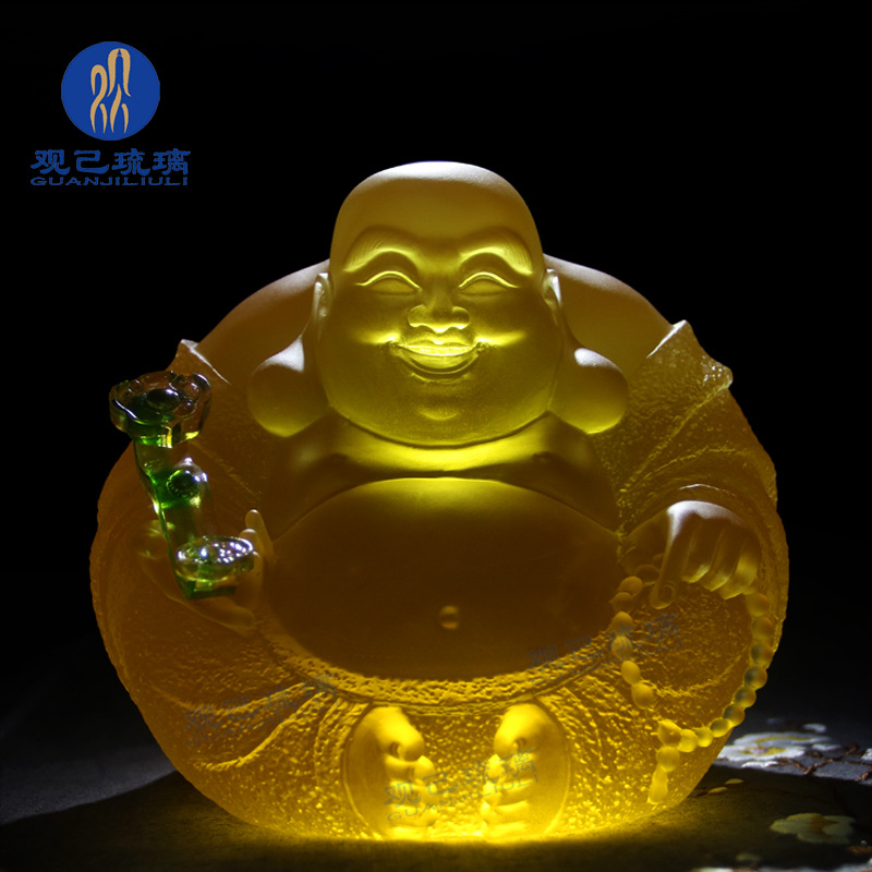 弥勒佛摆件弥勒菩萨佛像台湾琉璃笑佛大肚佛客厅招财开业礼品