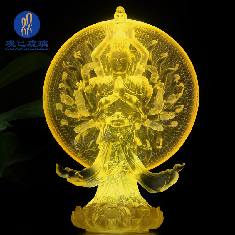 琉璃千手观音佛像摆件居家供奉佛堂桌面千手千眼观音菩萨观世音