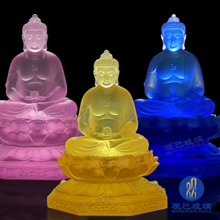 琉璃三宝佛佛像摆件显宗释迦牟尼阿弥陀佛药师佛三世佛家居供奉
