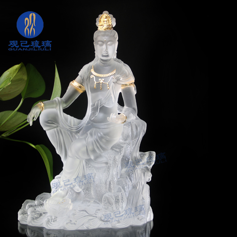 贴金琉璃自在观音菩萨居家客厅佛堂寺庙摆放供奉观世音佛像摆件