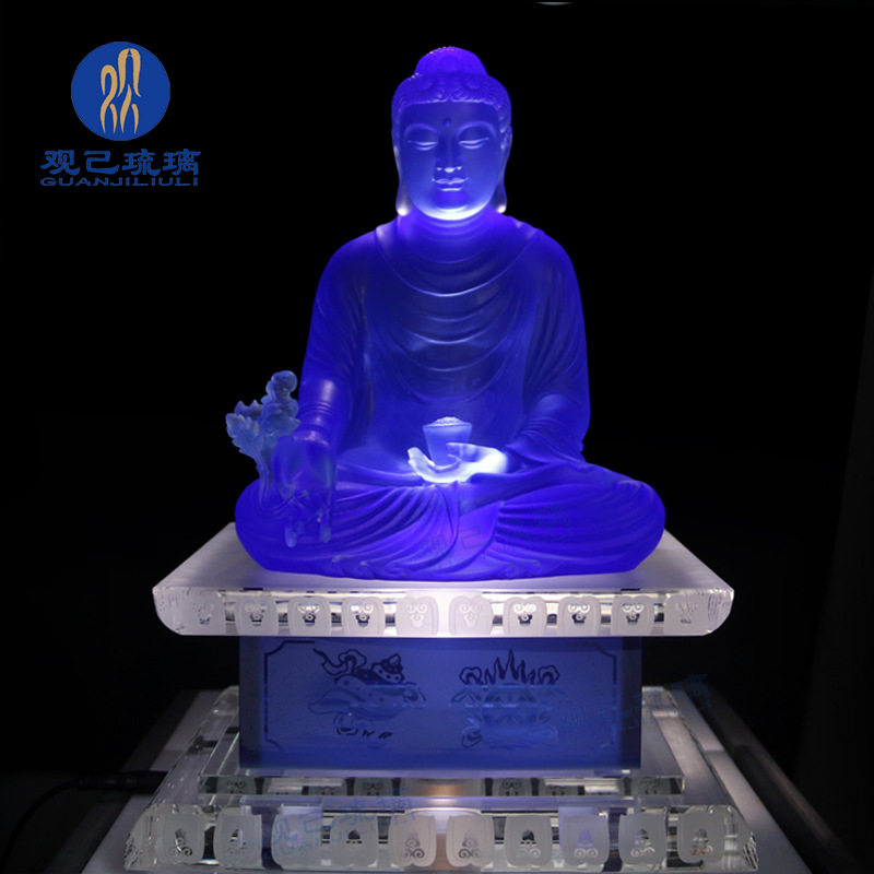 琉璃药师佛摆件居家供奉客厅家用佛具镇宅莲花底座琉璃光如来佛像
