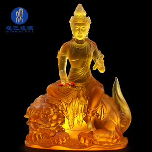 真琉璃骑狮文殊菩萨汉传佛像大智文殊师利佛像寺院千佛工程供奉