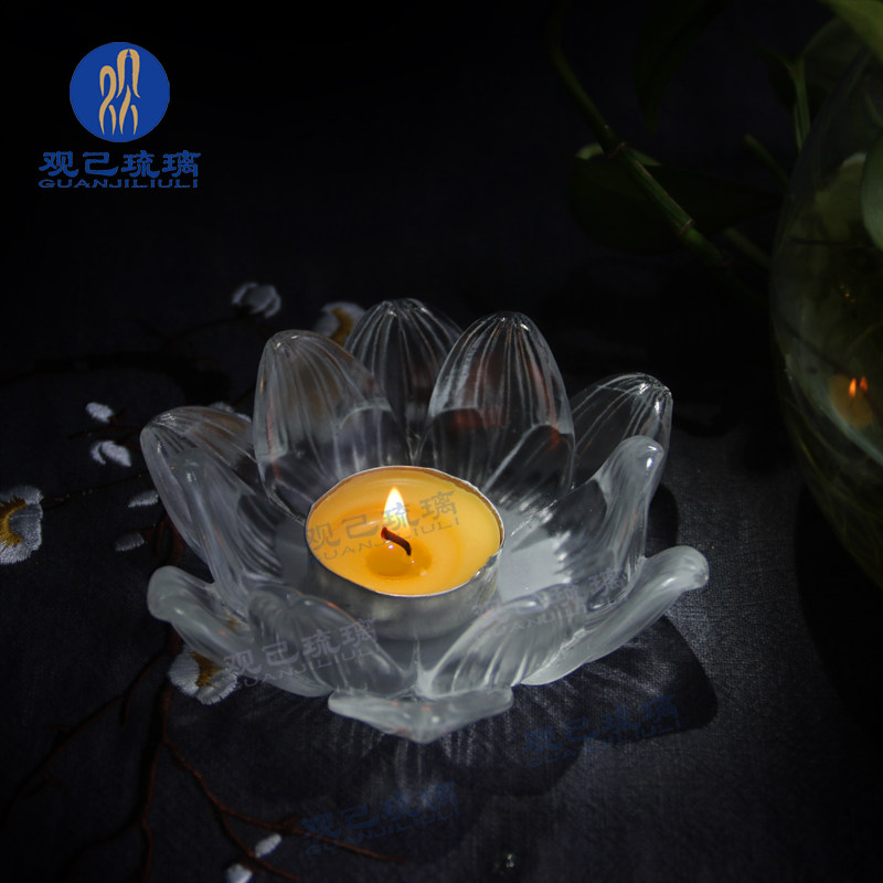观己琉璃佛具用品荷花烛台供灯