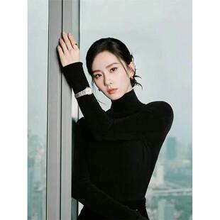 刘诗0439诗衫款黑2色紧打底女同03495秋冬无缝100纯羊绒衫半高领