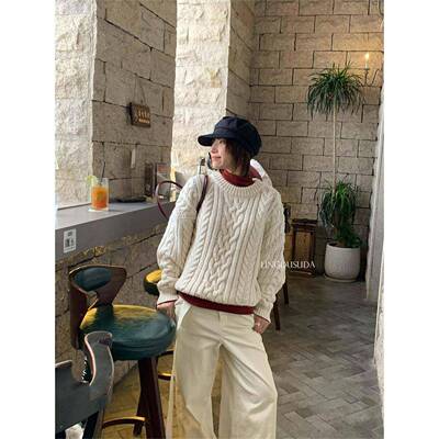度打 秋冬ns衫DZ323同款2八零奶i家休苏闲麻花长宽袖针织松DZ2323