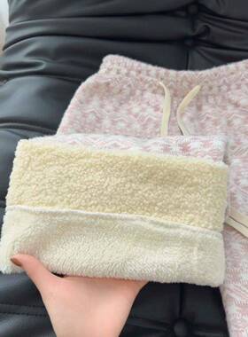 阔超看奶fuu重工好提花YON针织腿女加绒加厚冬季粉色HT搭Xf减龄百