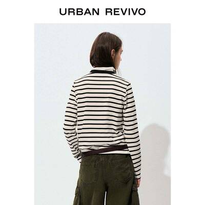 U新025冬季长女0HJC装2休闲撞色NWO领条纹棉质袖T恤UWB4R5款060