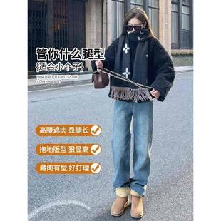 高版春阔腿牛仔裤0女WYK241225新款WYKZ2410秋浅色0加绒小Z个子休