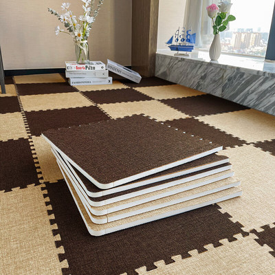 亚麻泡沫拼接地垫家用客厅卧室房间床边地毯大面积全铺儿童爬行垫