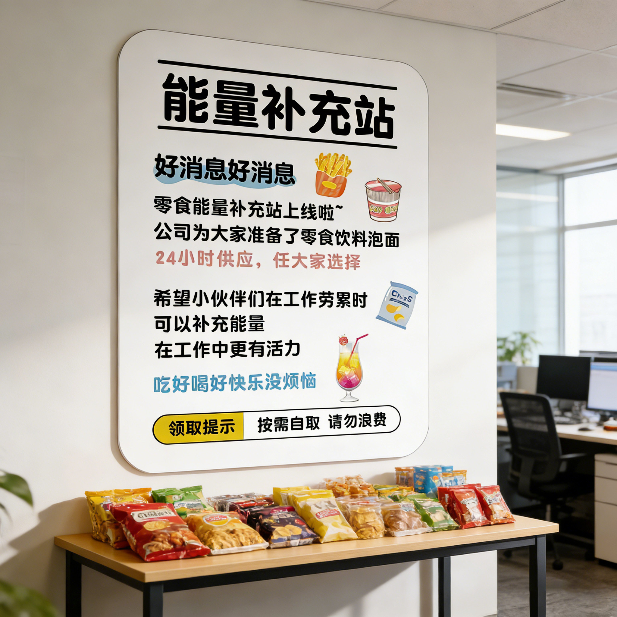 能量补充站提示牌亚克力创意卡通按需自取自助标识牌行政办公室内水果区糕点区茶水区零食区温馨标签贴纸定制,文具电教/文化用品/商务用品,标志牌/提示牌/付款码,淘宝优惠券,粉丝福利购,淘宝优惠卷