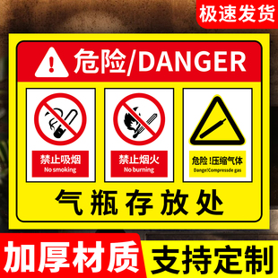 气瓶标识牌气瓶存放处警示牌气体提示牌乙炔气瓶间安全标识丁烷瓶氧气罐放煤气罐安全图示实验室储气罐标志贴