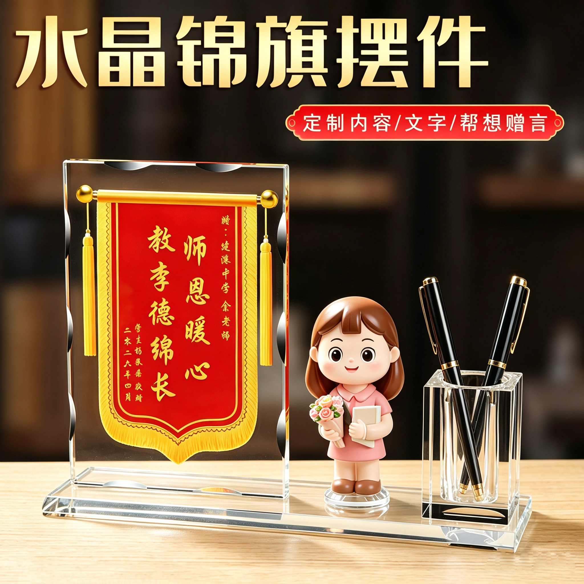【送礼首选】水晶锦旗摆台