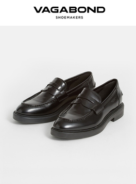 Vagabond ALEX W女士牛皮杏头低跟便士乐福鞋黑色春秋百搭