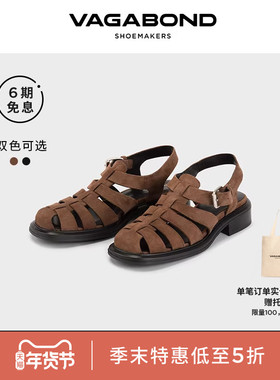 Vagabond ELLIS女士羊皮牛皮低跟休闲渔夫鞋凉鞋2025春夏