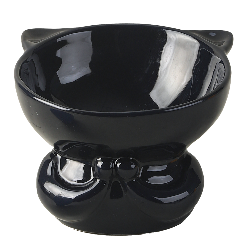 同款猫碗陶瓷猫咪碗高脚猫食盆斜口可爱狗碗宠物碗黑色喝水碗猫盆