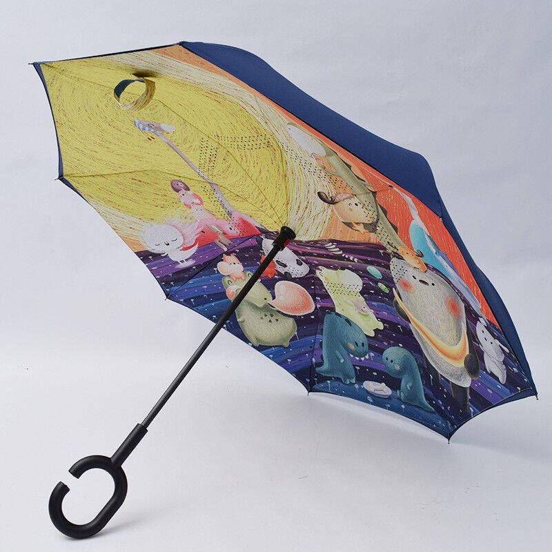 儿童雨伞反向伞双层晴雨两用伞男女免持式小学生可爱长柄雨伞蓝鲸