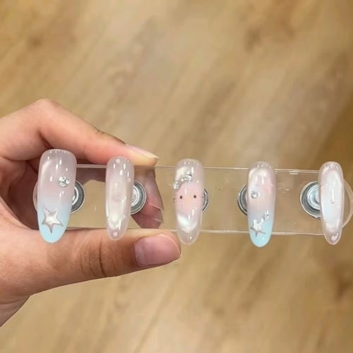 马卡龙渐变裸猫眼穿戴甲