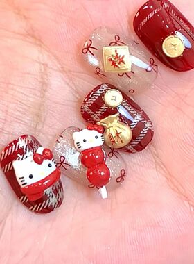 纯手工儿童穿戴甲女童美甲【招财kitty】纯手工穿戴甲新年福袋糖