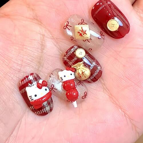 纯手工儿童穿戴甲女童美甲【招财kitty】纯手工穿戴甲新年福袋糖