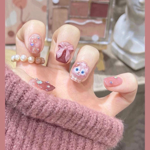 假指甲美甲贴片粉色玲娜