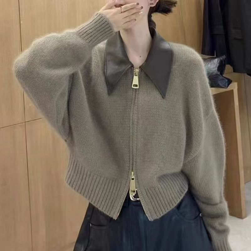 拼接拉链毛衣女外套高级