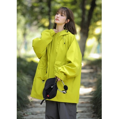 英国DGKP荧光绿外套女2025新款春秋宽松日系复古登山冲锋衣时尚