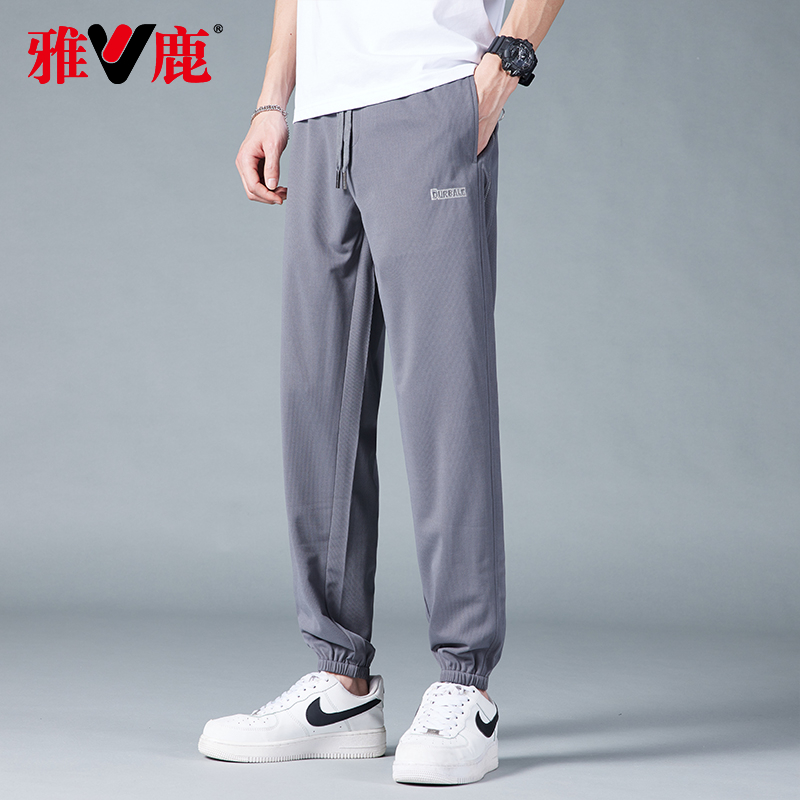 雅鹿薄款休闲裤松紧腰宽松束脚裤时尚运动裤男青年裤子男