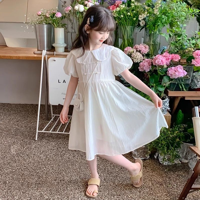女童白色连衣裙2024新款洋气夏款女孩夏季雪纺公主裙儿童夏装裙子