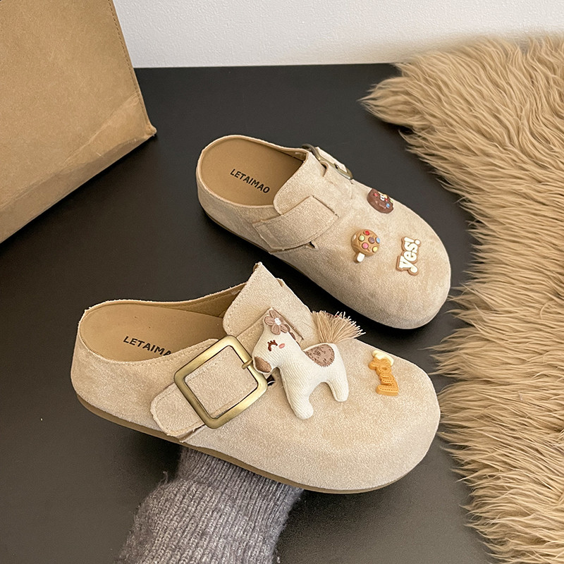 女童2026春夏新款卡通装饰半拖勃肯鞋女孩小众洋气一脚蹬潮款鞋子