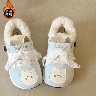 时尚冬季爆款二棉女鞋厚底小白鞋女款2025新款保暖加绒板鞋面包鞋