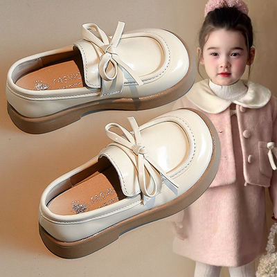 女童宝宝公主风春季新款小皮鞋蝴蝶结黑白软底2026女童百搭小皮鞋