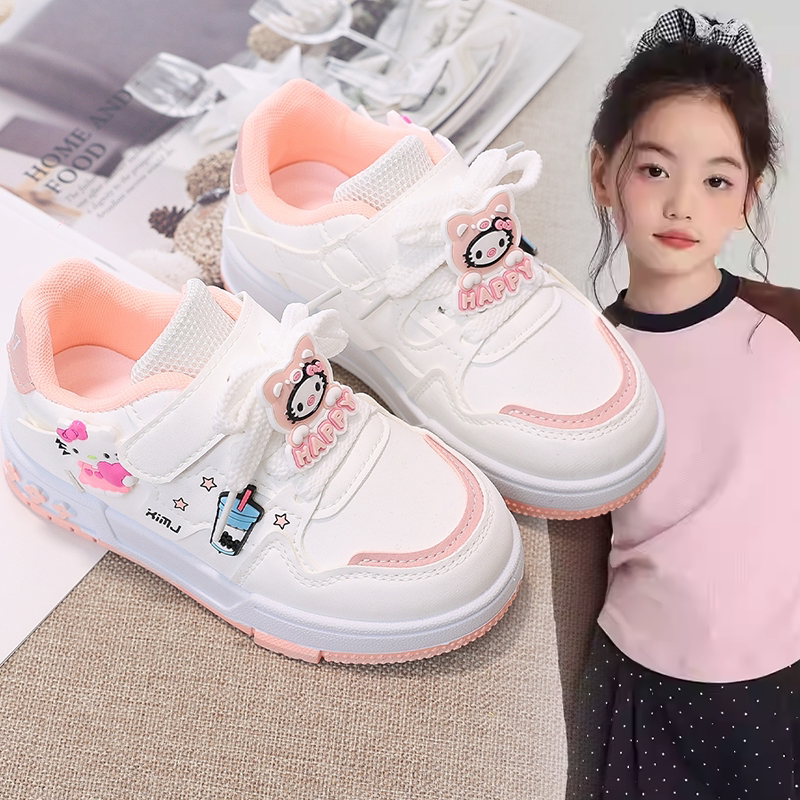 女童小众可爱洋气时尚板鞋中大童2026春秋新款KT猫装饰休闲小白鞋