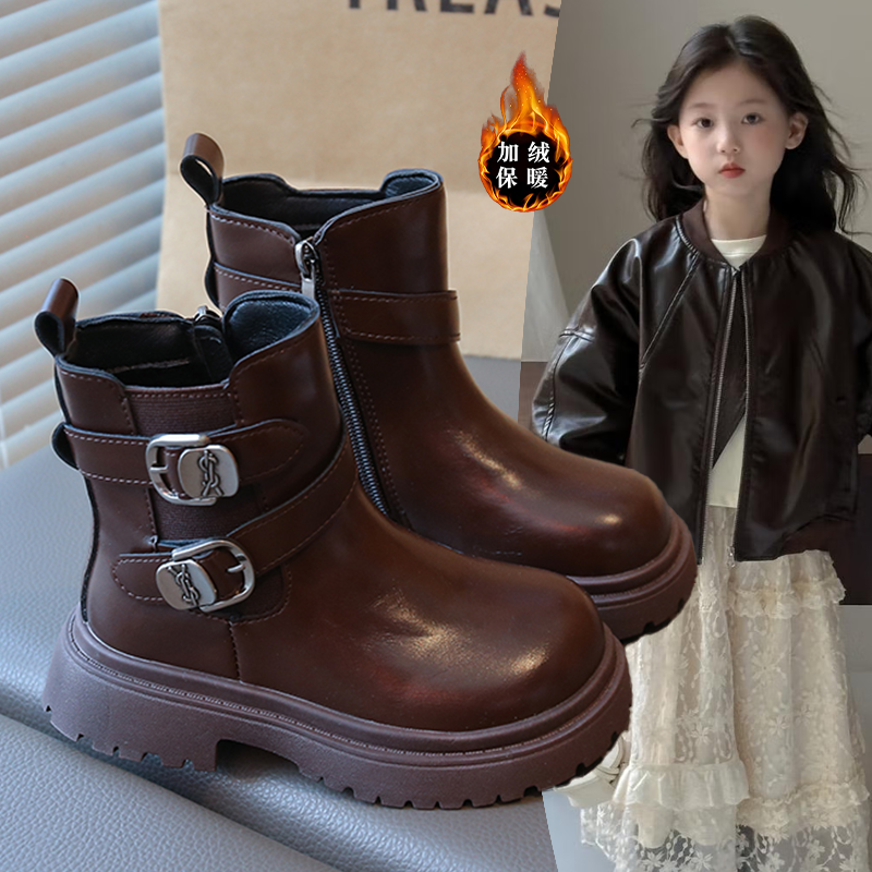 女童潮酷薄绒短靴2025秋冬款时尚舒适防滑耐磨马丁靴爆款复古洋气