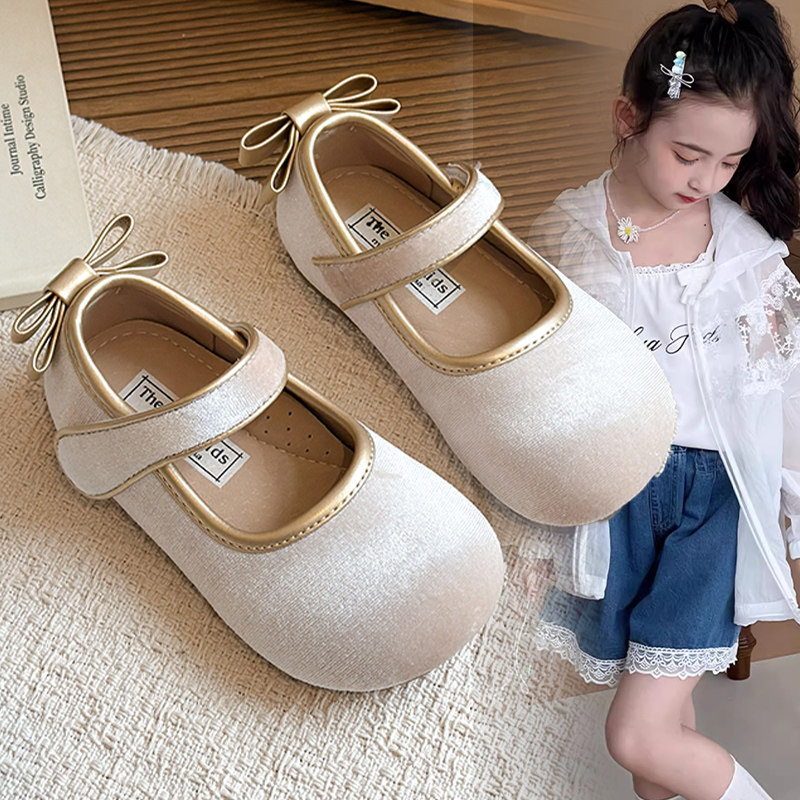 女童国风洋气圆头公主鞋2026春季新款浅口百搭小皮鞋蝴蝶结儿童鞋