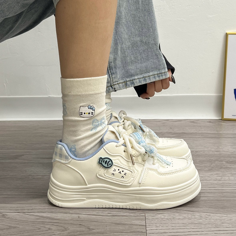 女款甜美蝴蝶结装饰学生日常小白鞋中大童女孩2026春秋新款休闲鞋